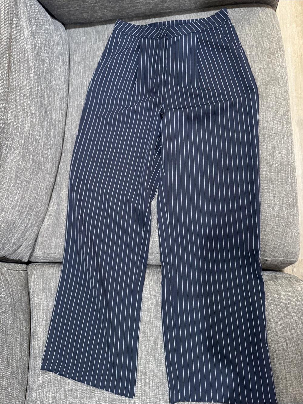 Tailored Navy Pinstripe Wide-Leg Pants